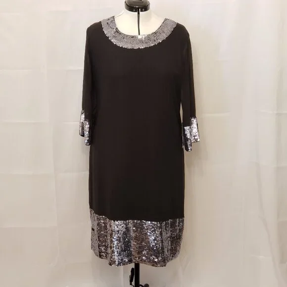 Ulla Popken Formal Black Sequin Dress, Size 16/18 - Picture 3 of 12